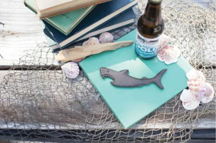 Ebros Gift SET OF 2 Cast Iron Nautical Attacking Jaws Great White Shark Beer Bottle Opener