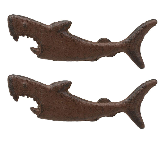 ebros gift SET OF 2 Cast Iron Nautical Attacking Jaws Great White Shark Beer Bottle Opener