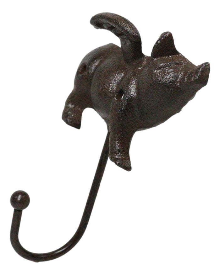 Ebros Gift Set Of 2 Cast Iron Rustic Country Flying Angel Pig Wall Hooks Coat Towel Hanger