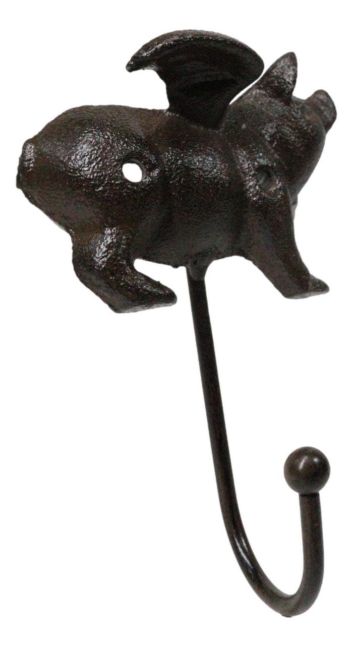 Ebros Gift Set Of 2 Cast Iron Rustic Country Flying Angel Pig Wall Hooks Coat Towel Hanger