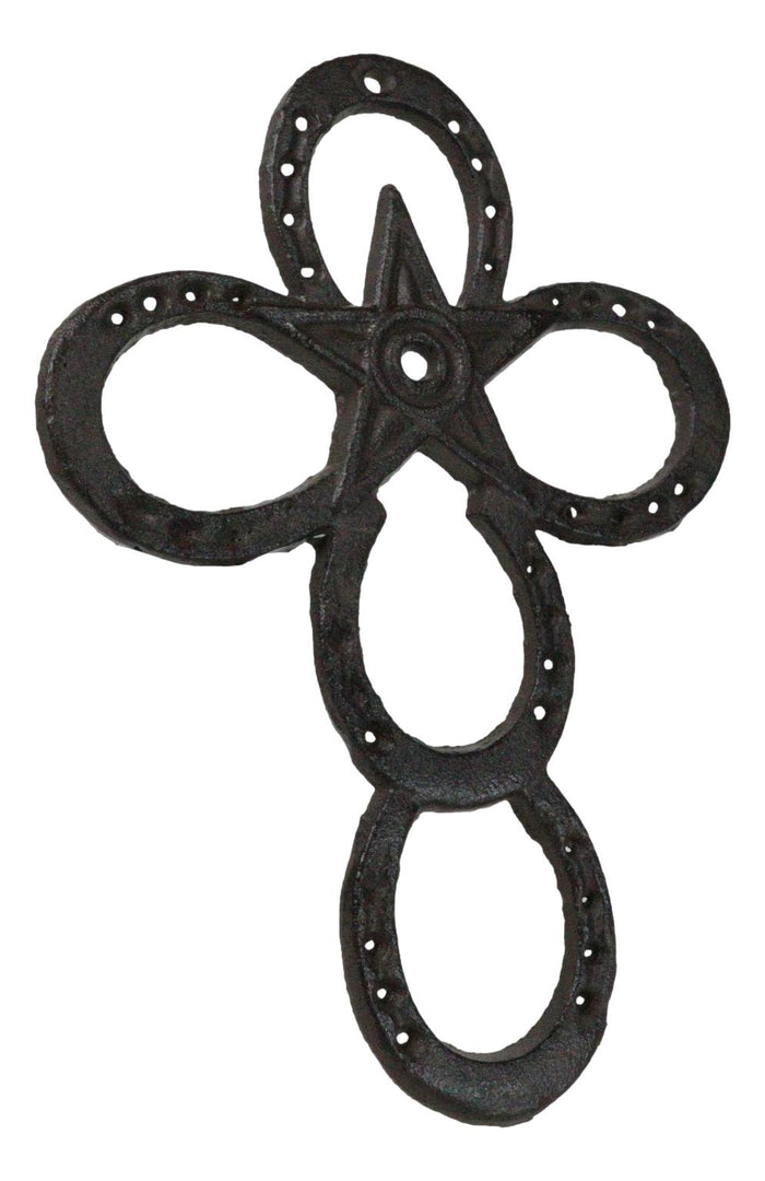 Ebros Gift Set Of 2 Cast Iron Rustic Western Horseshoes And Lone Star Christian Wall Cross