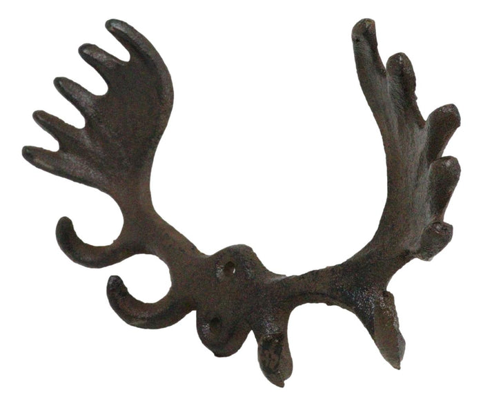 Ebros Gift Set Of 2 Cast Iron Western Rustic Bull Moose Antlers Rack 4 Pegs Wall Hooks