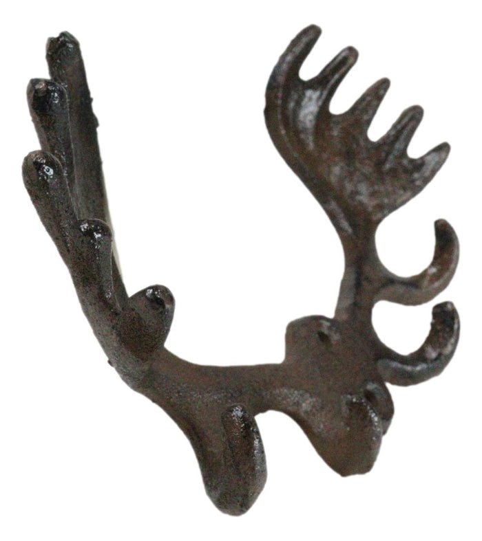 Ebros Gift Set Of 2 Cast Iron Western Rustic Bull Moose Antlers Rack 4 Pegs Wall Hooks