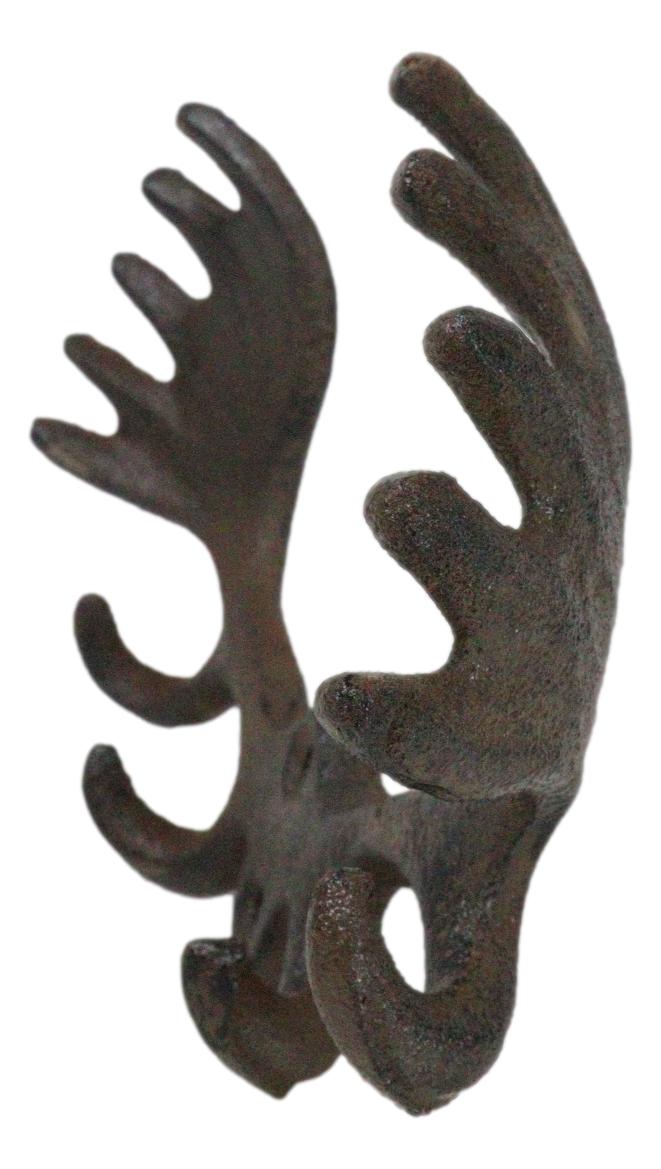 Ebros Gift Set Of 2 Cast Iron Western Rustic Bull Moose Antlers Rack 4 Pegs Wall Hooks
