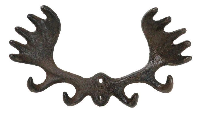 ebros gift Set Of 2 Cast Iron Western Rustic Bull Moose Antlers Rack 4 Pegs Wall Hooks