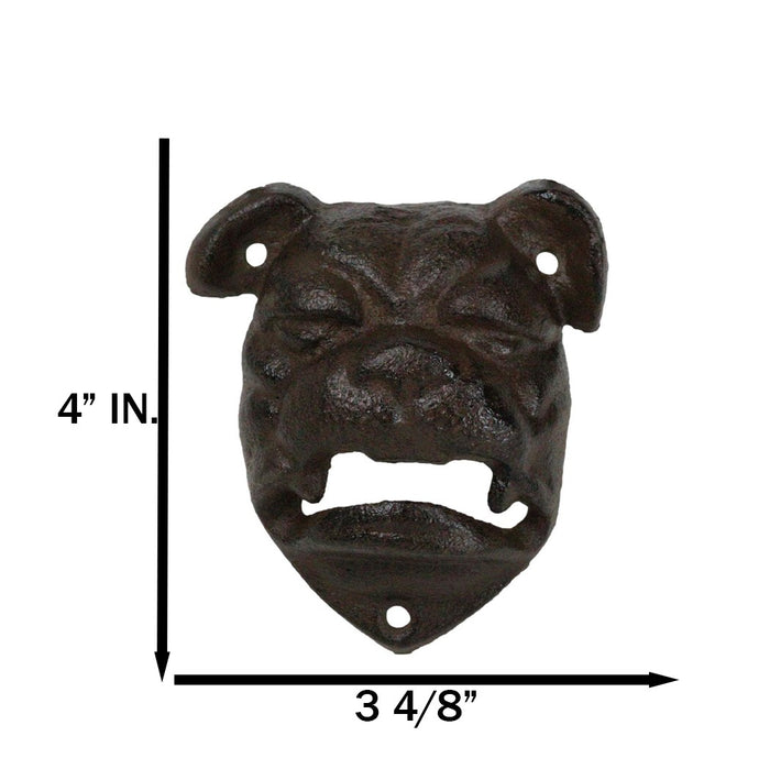 Ebros Gift Set Of 2 Cast Iron Western Rustic Canine Dog Bulldog Wall Beer Bottle Opener