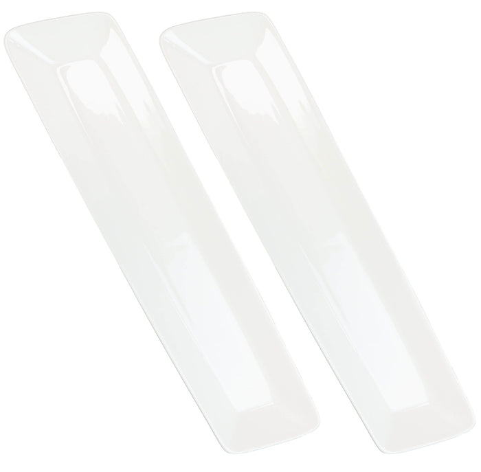 Ebros Gift Set Of 2 Contemporary Slim Rhomboid White Porcelain Serving Platter Plates 14"L