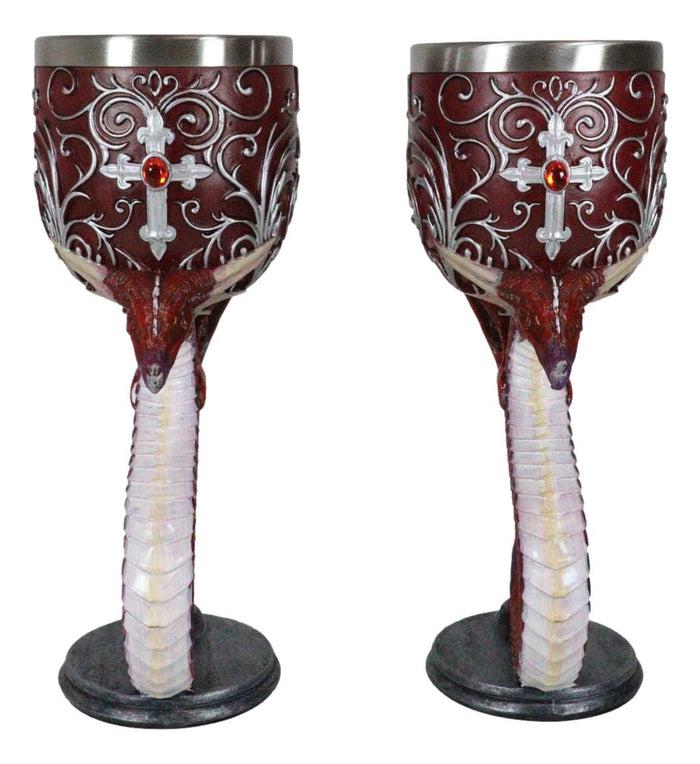 Ebros Gift Set Of 2 Fantasy Maroon Dragons Devotion Love Hex Heart Baroque Wine Goblets