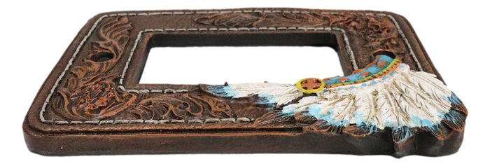 Ebros Gift Set Of 2 Faux Leather Indian Chief Headdress Single Gang Rocker Switch Plates