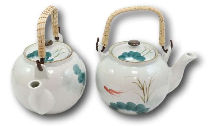 Ebros Gift Set Of 2 Feng Shui Yin Yang Koi Fish Pair In Pond Ceramic Tea Pot 38oz Teapots