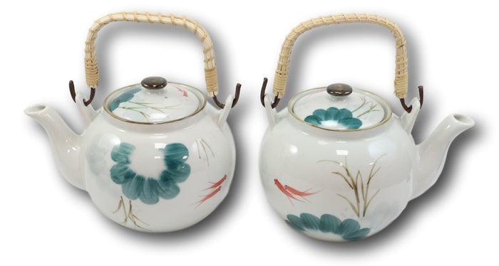 Ebros Gift Set Of 2 Feng Shui Yin Yang Koi Fish Pair In Pond Ceramic Tea Pot 38oz Teapots