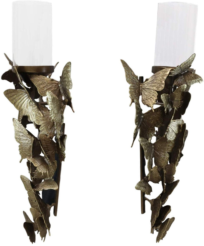 Ebros Gift Set Of 2 Flocking Butterfly Kisses Decorative Candle Holder Wall Sconce Plaques
