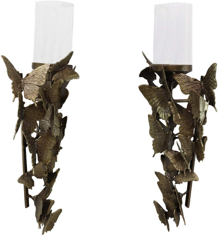Ebros Gift Set Of 2 Flocking Butterfly Kisses Decorative Candle Holder Wall Sconce Plaques