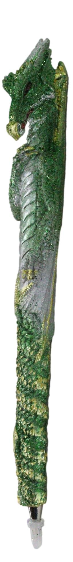 Ebros Gift Set Of 2 Glitter Metallic Green Medieval Fantasy Dragon Figural Ball Point Pens