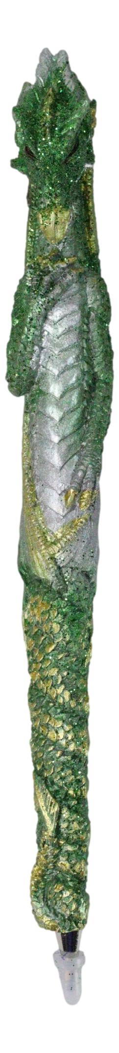 Ebros Gift Set Of 2 Glitter Metallic Green Medieval Fantasy Dragon Figural Ball Point Pens