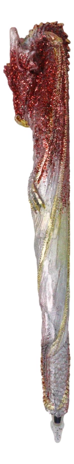 Ebros Gift Set Of 2 Glitter Metallic Red Medieval Fantasy Dragon Figural Ball Point Pens