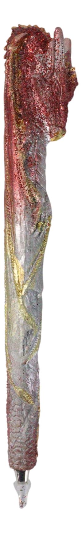 Ebros Gift Set Of 2 Glitter Metallic Red Medieval Fantasy Dragon Figural Ball Point Pens