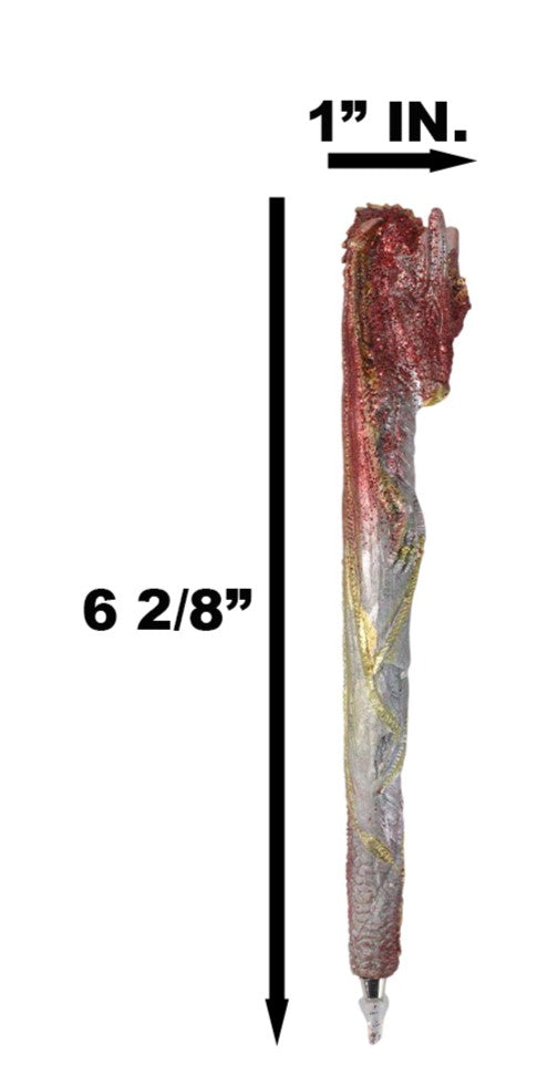 Ebros Gift Set Of 2 Glitter Metallic Red Medieval Fantasy Dragon Figural Ball Point Pens