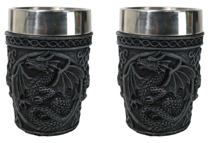 ebros gift Set Of 2 Gothic Fantasy Moon Voyage Of The Dragon Celtic Knotwork Shot Glasses