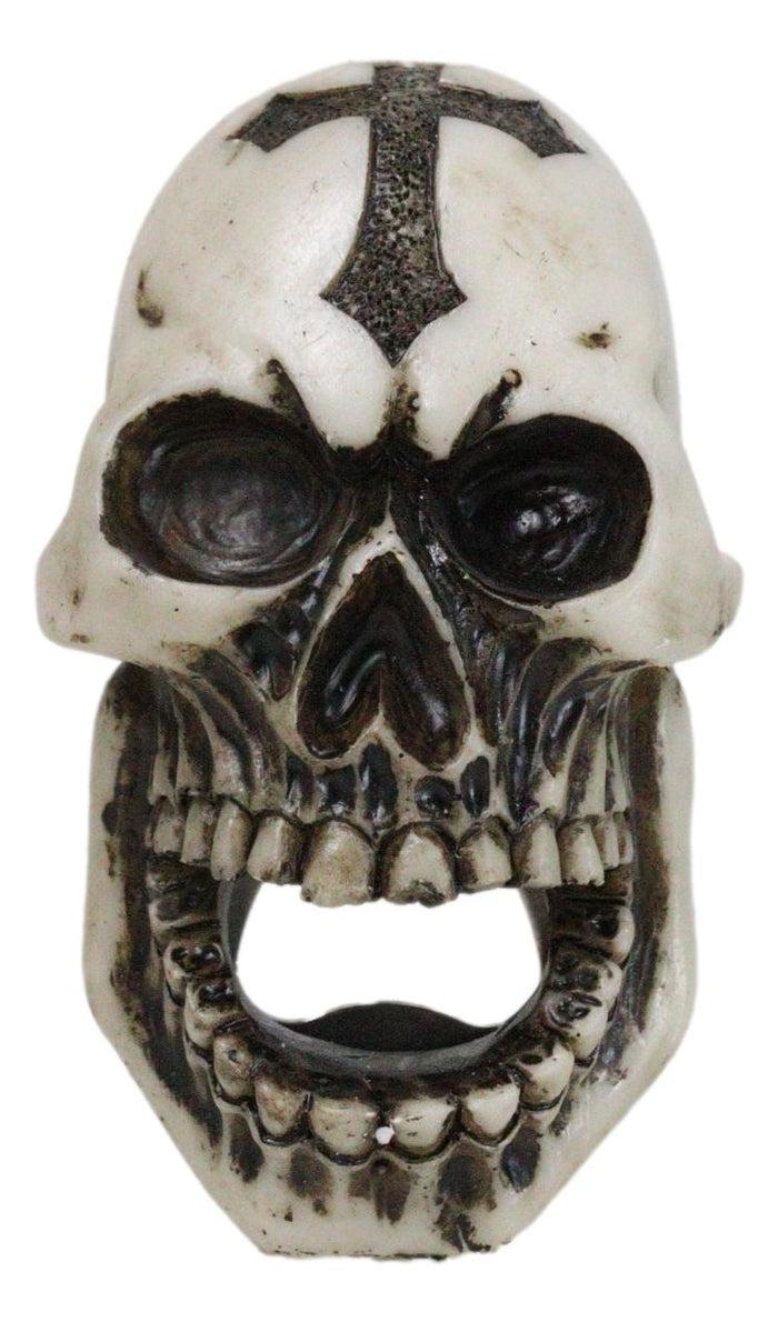 ebros gift Set Of 2 Gothic Graveyard Evil Grinning Skull With Goth Cross Hand Bottle Opener