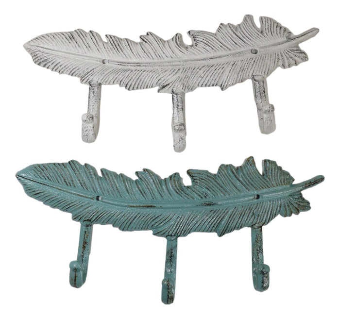 Ebros Gift Set Of 2 Green White Native Indian Dreamcatcher Feathers 3-Pegs Triple Wall Hook