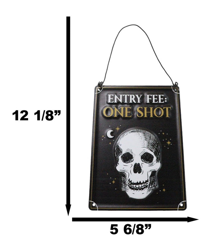 Ebros Gift Set Of 2 Halloween Macabre Party Bar Entry Fee One Shot Skull Metal Wall Signs