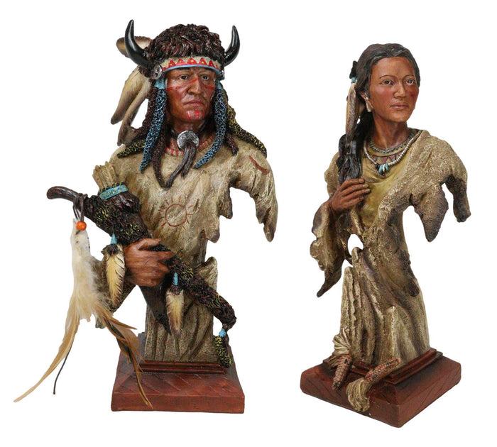 ebros gift Set of 2 Native American Indian Chief And Lady Princess Bust Desktop Figurines