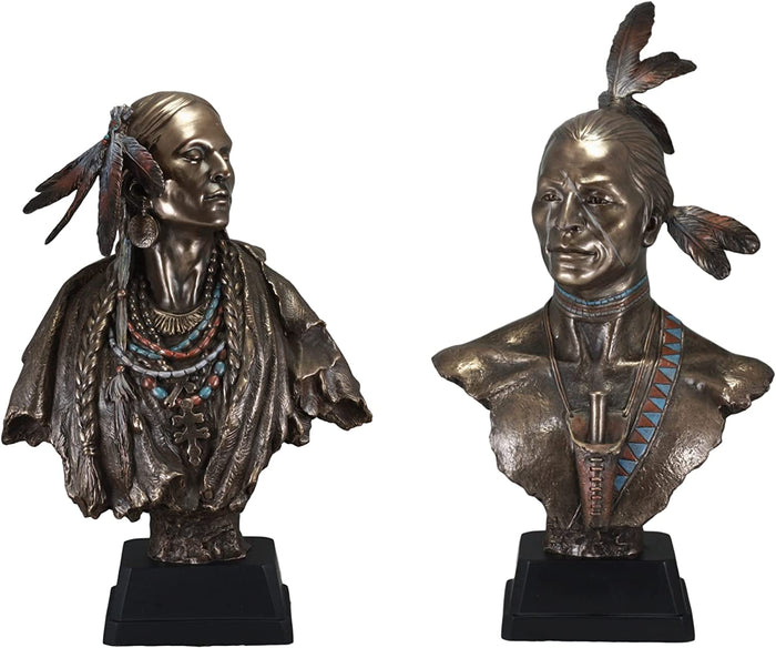 ebros gift Set Of 2 Native American Indian Chief And Princess With Eagle Feathers Statues