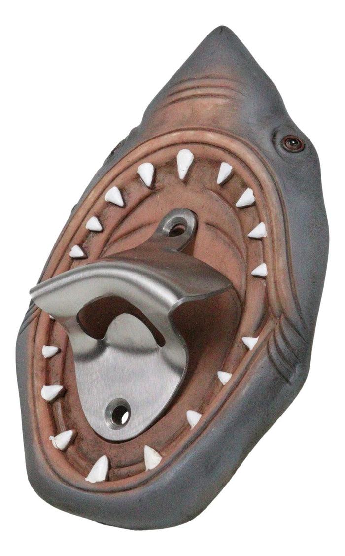 Ebros Gift Set Of 2 Nautical Sea Great White Shark Jaws Wall Soda Beer Bottle Cap Openers