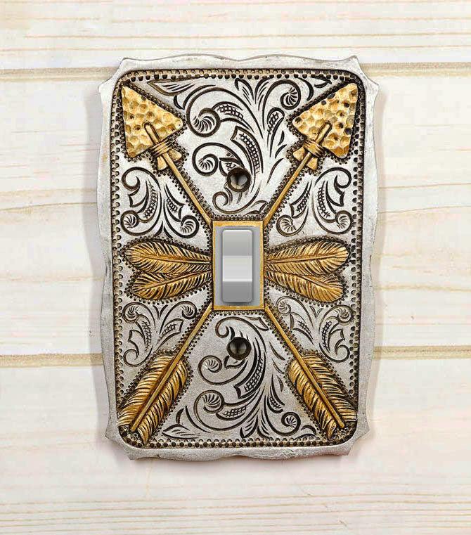 Ebros Gift Set Of 2 Navajo Golden Crossed Feather Arrows Wall Single Toggle Switch Plates