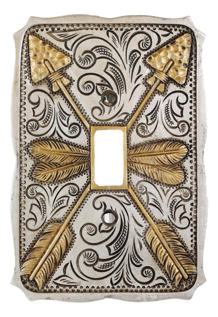 ebros gift Set Of 2 Navajo Golden Crossed Feather Arrows Wall Single Toggle Switch Plates