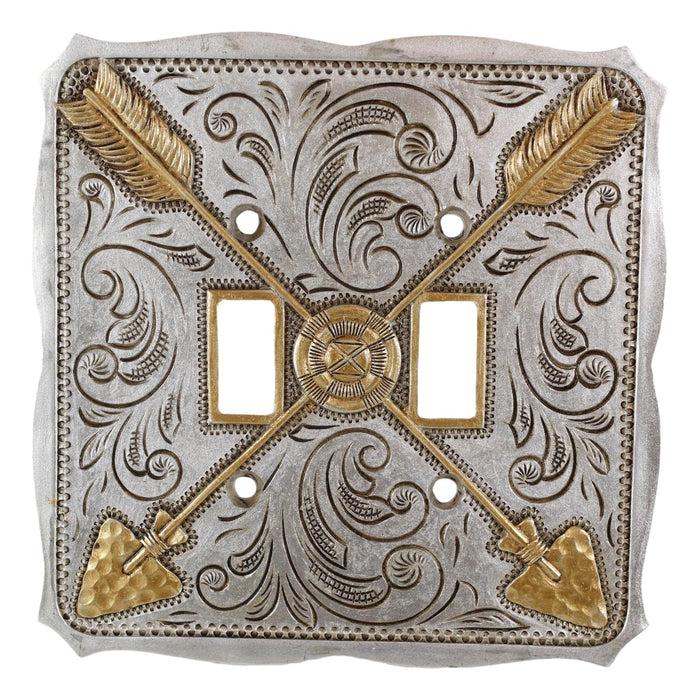 ebros gift Set Of 2 Navajo Golden Crossed Feather Arrows Wall Double Toggle Switch Plates