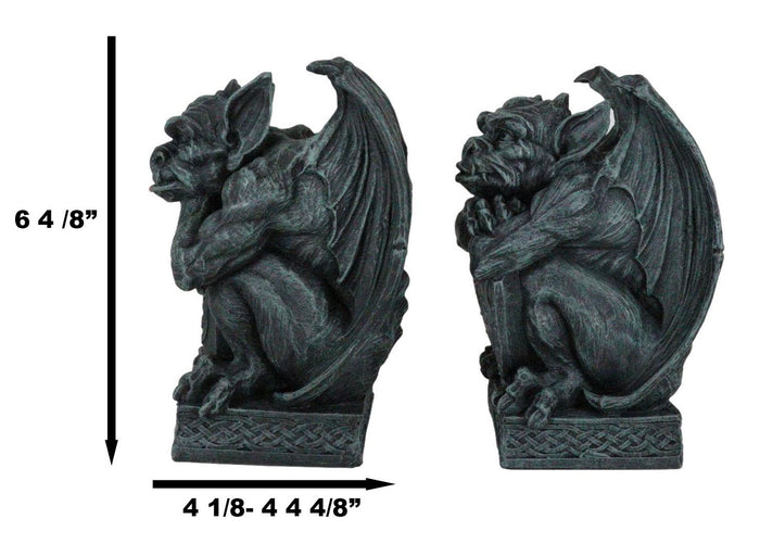 Ebros Gift Set Of 2 Notre Dame Gothic Guardian Gargoyles With Bat Sword & Shield Figurines