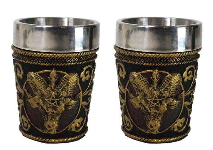 ebros gift Set Of 2 Occultic Pagan Pentagram Sigil Of Baphomet Sabbatic Goat Shot Glasses