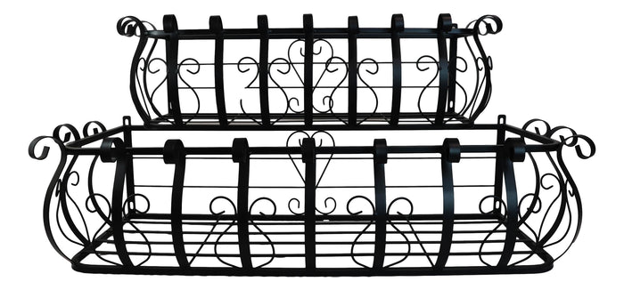 Ebros Gift Set Of 2 Parisian Cast Iron Black Scrollwork Wall Planter Bracket Shelf Box
