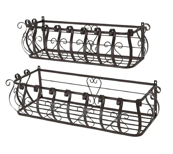 Ebros Gift Set Of 2 Parisian Cast Iron Black Scrollwork Wall Planter Bracket Shelf Box