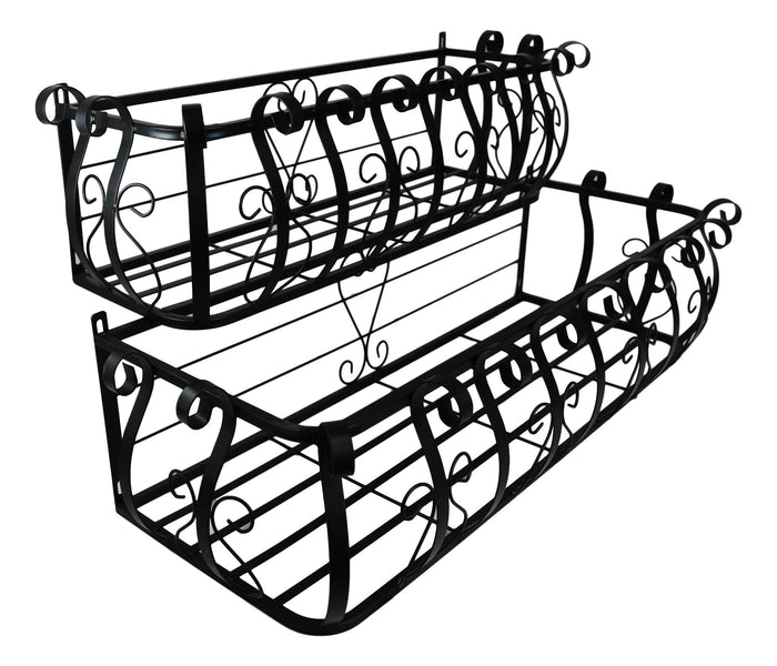 Ebros Gift Set Of 2 Parisian Cast Iron Black Scrollwork Wall Planter Bracket Shelf Box