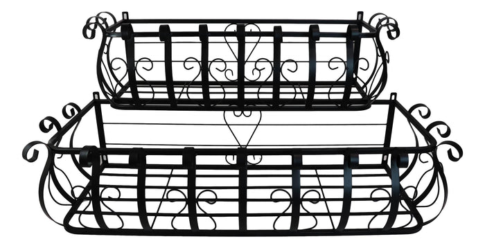 ebros gift Set of 2 Parisian Cast Iron Black Scrollwork Wall Planter Bracket Shelf Box