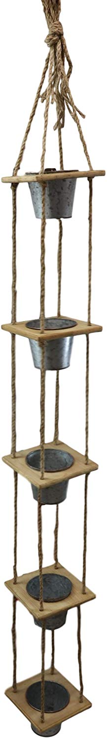 Ebros Gift Set Of 2 Rope Hanging Galvanized Metal 5 Tier Pot Planters For Indoors Outdoors