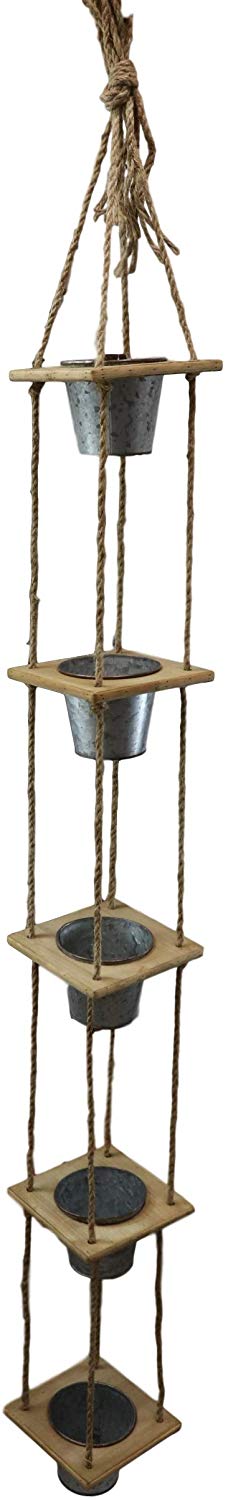 Ebros Gift Set Of 2 Rope Hanging Galvanized Metal 5 Tier Pot Planters For Indoors Outdoors