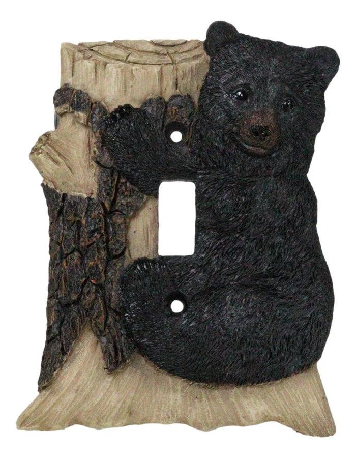 Ebros Gift Set Of 2 Rustic Black Bear Cub Climbing On Tree Wall Single Toggle Switch Plates