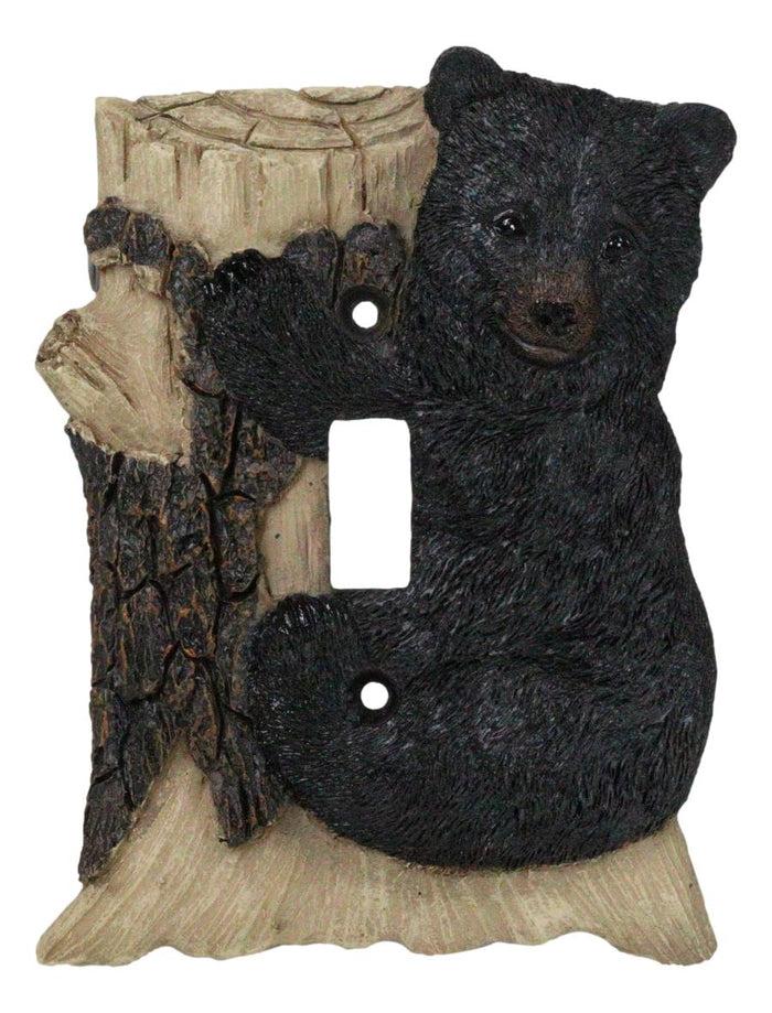 ebros gift Set of 2 Rustic Black Bear Cub Climbing On Tree Wall Single Toggle Switch Plates