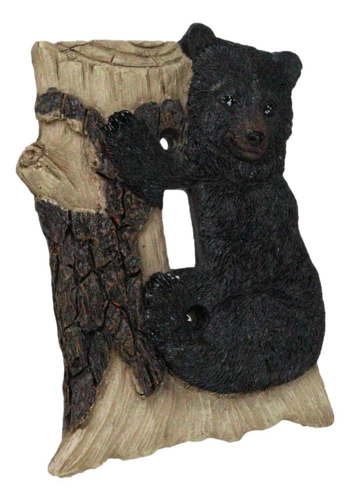 Ebros Gift Set Of 2 Rustic Black Bear Cub Climbing On Tree Wall Single Toggle Switch Plates
