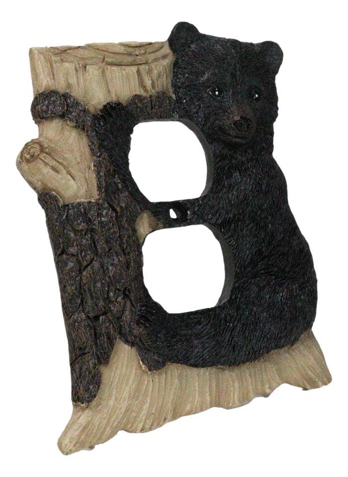 Ebros Gift Set Of 2 Rustic Black Bear Cub On Tree Wall Double Receptacle Outlet Plates