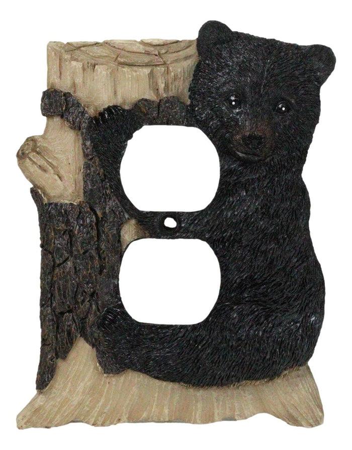 ebros gift Set of 2 Rustic Black Bear Cub On Tree Wall Double Receptacle Outlet Plates