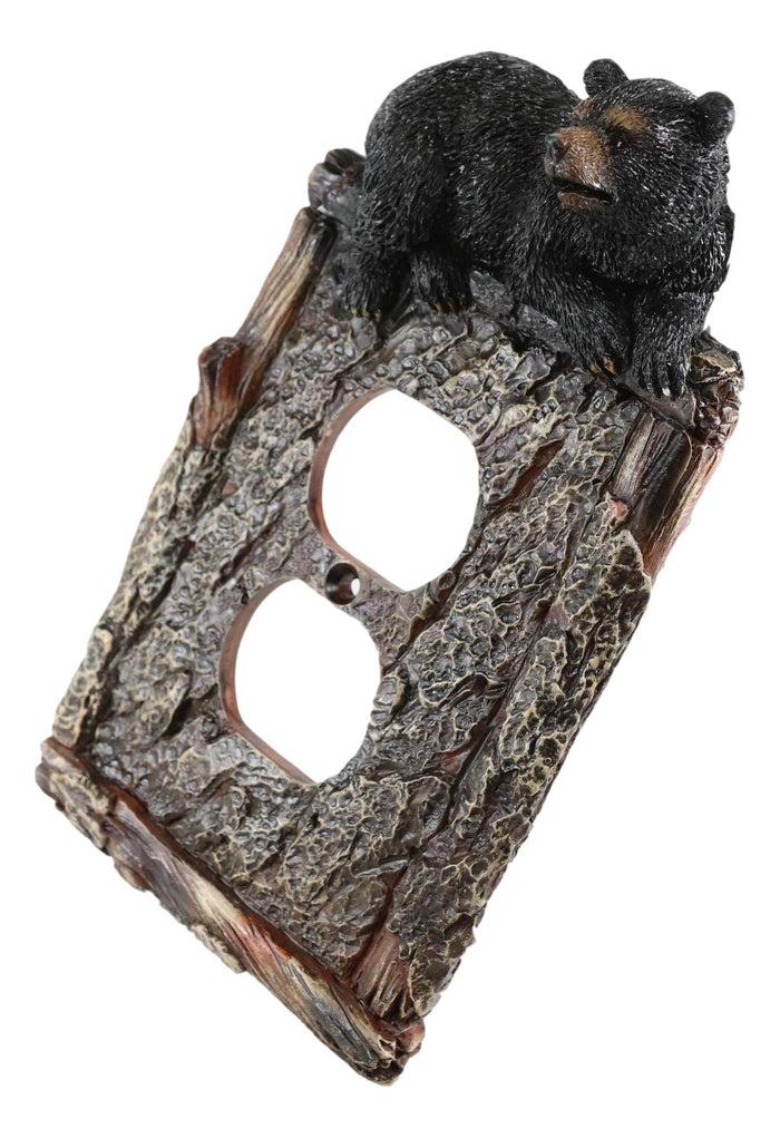 Ebros Gift Set Of 2 Rustic Black Bear In Faux Wood Double Receptacle Wall Outlet Plates