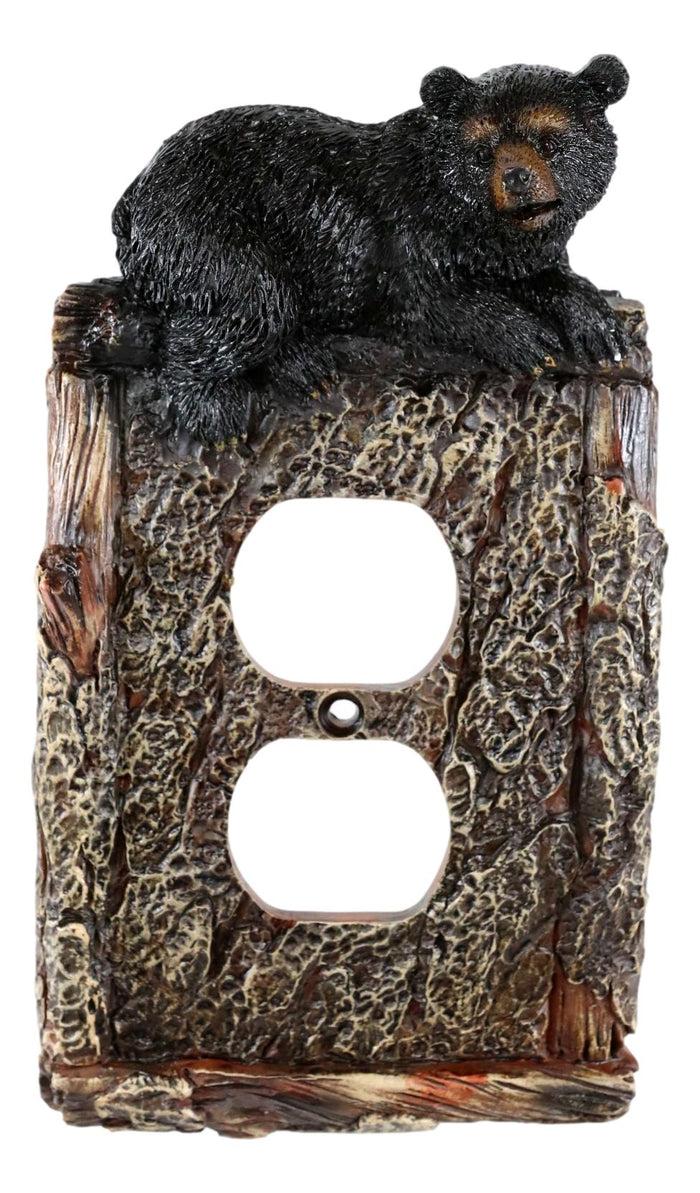 Ebros Gift Set Of 2 Rustic Black Bear In Faux Wood Double Receptacle Wall Outlet Plates