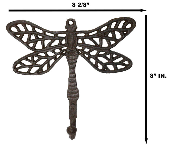Ebros Gift Set Of 2 Rustic Cast Iron Dragonfly With Scrollwork Filigree Wings Wall Hooks