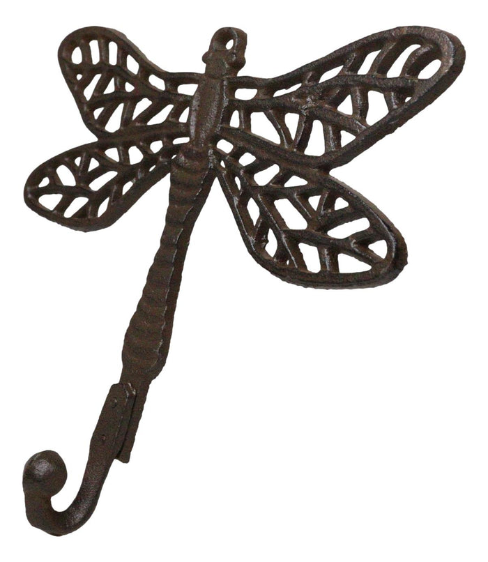 Ebros Gift Set Of 2 Rustic Cast Iron Dragonfly With Scrollwork Filigree Wings Wall Hooks