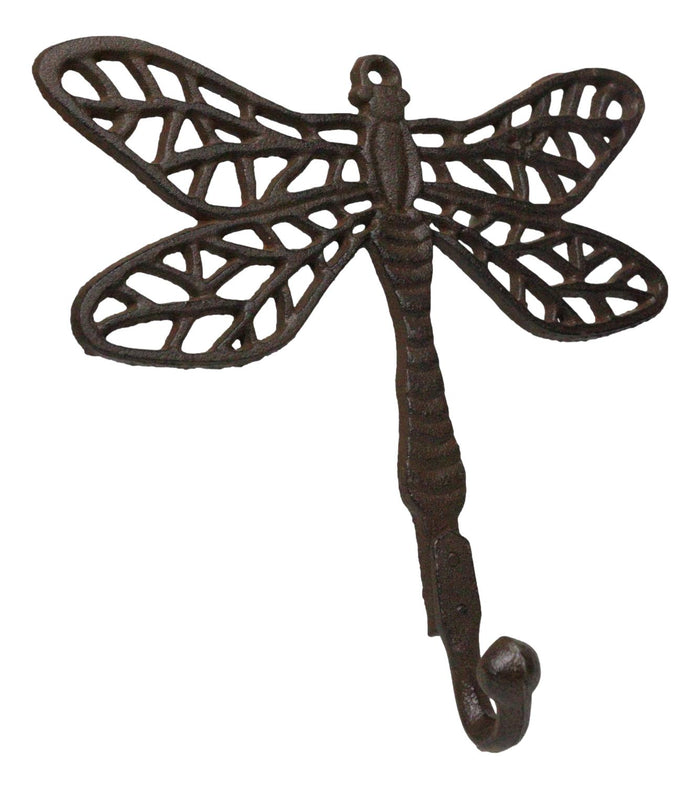 Ebros Gift Set Of 2 Rustic Cast Iron Dragonfly With Scrollwork Filigree Wings Wall Hooks